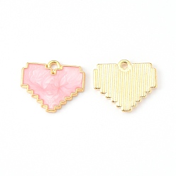 Pink Light Gold Plated Alloy Enamel Pendants, Heart, Pink, 18.5x15.5x1.5mm, Hole: 1.5mm