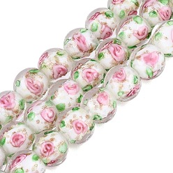 Белый Светящиеся нити из бусин ручной работы, изготовленных методом выдувания стекла и с использованием блестящей пудры., круглые, с внутренним цветок, светится в темноте, белые, 9.5~10 мм, отверстие : 1~1.6 мм, около 40 шт / нитка, 13.78~14.37 дюйм (35~36.5 см)