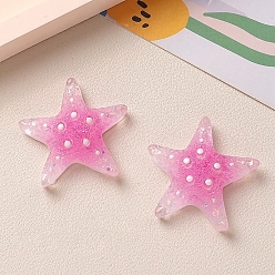 Ярко-Розовый Кабошоны из прозрачной смолы градиентного цвета, с блеском порошок, морская звезда, ярко-розовый, 33x34 мм