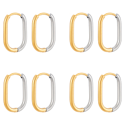 Oval 4пары 304 двухцветные серьги-кольца из нержавеющей стали, ионное покрытие (ip), реальный 18 k позолоченный и цвет нержавеющей стали, овальные, 18.5x12.5x2 мм