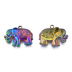 Rainbow Color Ion Plating(IP) 201 Stainless Steel Pendants, Elephant, Rainbow Color, 19.5x25.5x3mm, Hole: 1.8mm