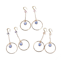 Mixed Color Dangle Earrings, with Glass Beads, Oval Alloy Enamel Charms, Brass Linking Rings, Bar Link Chains and Earring Hooks, Mixed Color, 87~88mm, Pin: 0.8mm
