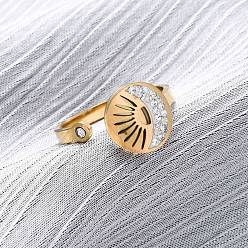 Настоящее золото 18K 304 нержавеющая сталь с манжетными кольцами из стразов, ионное покрытие (ip), плоские круглые с сглаза, реальный 18 k позолоченный, 11.5 мм, размер США 7 1/4 (17.5 мм)