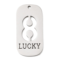Нержавеющая Сталь Цвет 304 подвески из нержавеющей стали, овал с цифрой 8 и словом «счастливый», цвет нержавеющей стали, 35x17x1.5 мм, отверстие : 1.8 мм
