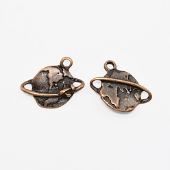Красная Медь Подвески из цинкового сплава, без свинца и без кадмия, земля, Красная медь, 18x18x2 мм, отверстие : 2 мм