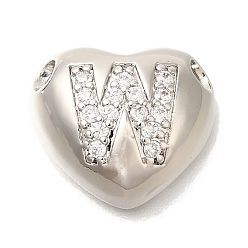 Letter W Стойка металлическая латунная микропрофилированная кубическая циркония подвески, без кадмия и без свинца, сердце с подвесками в виде буквы az, платина, Буква W, 14.5x16x6 мм, отверстие : 3 мм