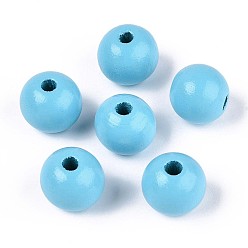 Небесно-голубой Круглые бусины из натурального дерева схима, окрашенные распылением, голубой, 13~14x12.9 мм, отверстие : 2.8~3.5 мм