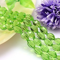 Светло-зеленый Граненый овальной имитация австрийских кристаллов нити шарик, класс AAA, светло-зеленый, 11x8 мм, отверстие : 0.9~1 мм, около 37 шт / нитка, 15.7 дюйм