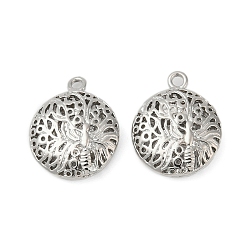 Платинированный Латунные подвески, без кадмия, без никеля и без свинца, плоские круглые с деревом, Реальная платина, 19.5x16x5 мм, отверстие : 1.8 мм