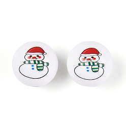 Снеговик Непрозрачные акриловые круглые бусины с рождественским принтом, снеговик, 15.5~16 мм, отверстие : 3 мм