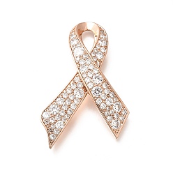 Розовое Золото Броши из шелковой ленты с микропаве из латуни и прозрачными кубическими цирконами, долговечный, без кадмия и без свинца, розовое золото , 60x38 мм