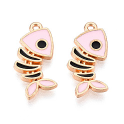 Pink Подвески из сплава и эмали, елочка, без кадмия и без свинца, золотые, розовые, 20x10x2 мм, отверстие : 1.2 мм