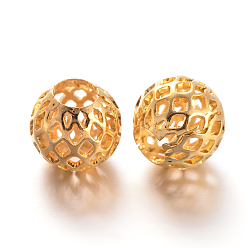 Golden Hollow Round Brass Filigree Beads, Filigree Ball, Golden, 10x9mm, Hole: 4mm