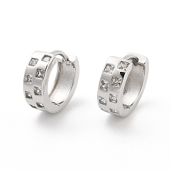 Платина Квадратный узор стойка покрытие латунь прозрачный кубический цирконий серьги-кольца для женщин, без кадмия и без свинца, долговечный, платина, 13x5 мм