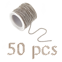 Платина Набор латунных шариковых цепей, Включите шариковые цепи и соединители для железных шариковых цепей, долговечный, пайки, с катушкой, платина, шариковая цепь: диаметр 2 мм, 10 м, латунные соединители с шариковой цепью: 7.5~9x2.5~3 мм