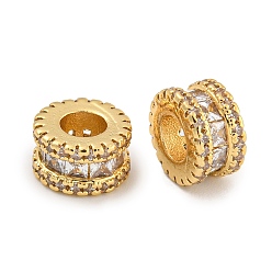 Настоящее золото 18K Покрытие стойки латунь микропаве прозрачные кубические циркониевые бусины, без свинца и без кадмия, долговечный, реальный 18 k позолоченный, 8.5x5 мм, отверстие : 4 мм