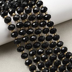Турмалин Натуральный черный турмалин бисер нитей, граненые, рондель, 8x6 мм, отверстие : 1 мм, около 44~46 шт / нитка, 14.5~15'' (37~38 см)