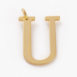 Letter U Золотые латунные подвески, долговечный, буквы, letter.u, 27x21x1.5 мм, отверстие : 3.5 мм