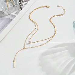 Золотой Сплав кристалл горный хрусталь прямоугольный кулон двухслойные ожерелья для женщин, золотые, 15.75 дюйм (40 см)