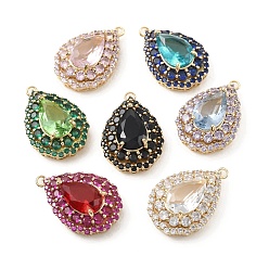 (52) Непрозрачная лаванда Латунь с подвесками k9 из стекла и страз, золотой свет, слезинки, разноцветные, 24.5x16.5x8 мм, отверстие : 1.6 мм