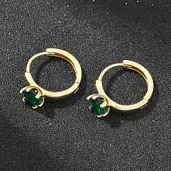 Vert Micro cuivres ouvrent zircons boucles d'oreilles, sans cadmium et sans plomb, plaqué longue durée, crémaillère plaquage, réel 18 k plaqué or, verte, 17x21x7mm