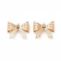 Light Gold Латунные подвески, со стразами, бантом прелести, без кадмия, без никеля и без свинца, золотой свет, 24.5x26x7.5 мм, отверстие : 1.5 мм