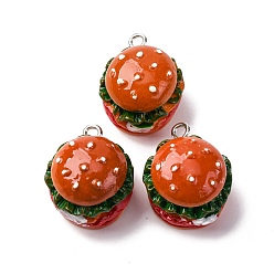 Hamberger Непрозрачные подвески смолы, имитация еды, с платиново-железными петлями, гамбургер, 22x17x14 мм, отверстие : 2 мм