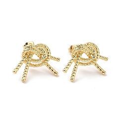 Golden Brass Wrap Knot Stud Earrings for Women, Golden, 15x21mm, Pin: 0.7mm