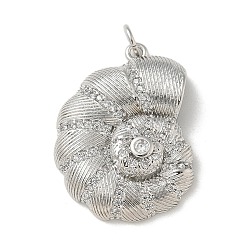 Shell Shape Латунные микропаве прозрачные подвески с фианитом, с целью перехода в кольце, морские животные амулеты, формы раковины, 26.5x19x5 мм, отверстие : 3 мм