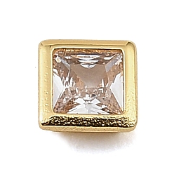 Clear Brass Pave Cubic Zirconia Cabochons, Square, Faceted, Pointed Back, Rack Plating, Long-Lasting Plated, Cadmium Free & Lead Free, Real 18K Gold Plated, Clear, 5.5x5.5x3mm