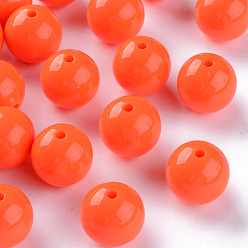 Orange Red Opaque Acrylic Beads, Round, Orange Red, 20x19mm, Hole: 3mm, about 111pcs/500g
