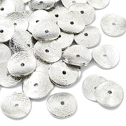 Real Platinum Plated SHEGRACE Brass Spacer Beads, Textured Flat Round, Cadmium Free & Nickel Free & Lead Free, Real Platinum Plated, 11x11x1mm, Hole: 1.2mm