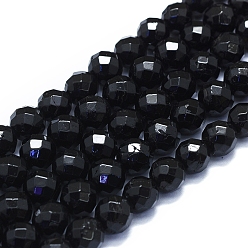 Tourmaline Natural Black Tourmaline Beads Strands, 64 Faceted, Round, 10mm, Hole: 1mm, about 42~43pcs/Strand, 15.35 inch(39cm)