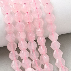 Quartz Rose Naturel a augmenté perles de quartz brins, hexagone, 8x8.5~9x5mm, Trou: 0.8mm, Environ 47~48 pcs/chapelet, 15.16~15.35'' (38.5~39 cm)