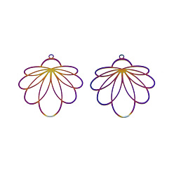 Rainbow Color 201 подвески из нержавеющей стали, гравированные металлические украшения, цветок, Радуга цветов, 34x31x0.3 мм, отверстие : 1.5 мм