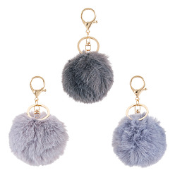 Серый 3 шт. 3 цвета брелки из сплава, с волосяной луковицей, плюшевый мяч, круглые, золотой свет, серые, 122.5 мм, 1 шт / цвет