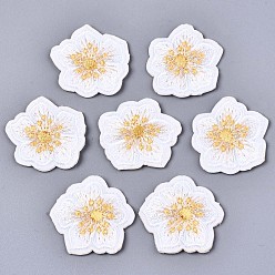 White Computerized Embroidery Non Woven Fabric Self-adhesive Patches, with Polyester Thread Costume Accessories, Flower, White, 26.5x27.5x2mm