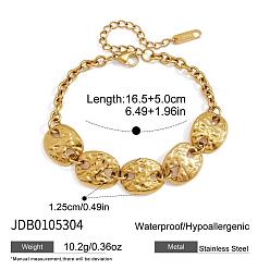 Golden 304 Stainless Steel Textured Oval Link Bracelets for Women, Golden, 6.50 inch(16.5cm)