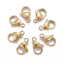 Настоящее золото 18K Ионное покрытие (ip) 304 застежки-клешни из нержавеющей стали, застежки на спусковой крючок, реальный 18 k позолоченный, 11x7x3 мм, отверстие : 1.5 мм