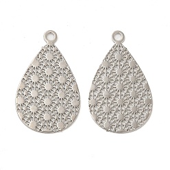 Платина Стойки обшивки латунь филигранные подвески, долговечный, без кадмия, без никеля и без свинца, слезинки, платина, 19.5x12x0.3 мм, отверстие : 1.4 мм