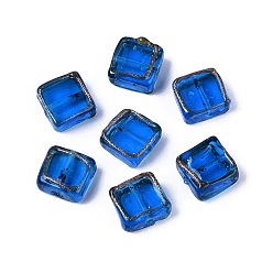 Озёрно--синий Бусины ручной работы бусины золотого песка, квадратные бусины с золотой отделкой, Плут синий, 11.5~13.5x12~13.5x6~7.5 мм, отверстие : 0.7~1.4 мм