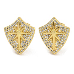 Звезда Серьги-пусеты из латуни с микропаве и прозрачным фианитом, без кадмия и без свинца, реальный 18 k позолоченный, звезда, 16.5x14 мм