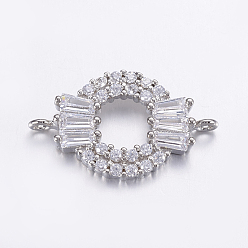 Real Platinum Plated Brass Micro Pave Cubic Zirconia Links, Clear, Long-Lasting Plated, Real Platinum Plated, Ring, 13x21.5x3mm, Hole: 0.5mm