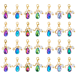 (52) Непрозрачная лаванда 28шт 7цвета стеклянные и акриловые подвесные украшения, Сплав с застежками когтя омара, золотые, разноцветные, 35 мм, 2 шт / стиль