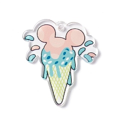 Средний Бирюзовый Прозрачные акриловые подвески с принтом, кремовый, средне бирюзовый, 39x35x3 мм, отверстие : 2.6 мм