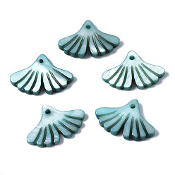 Light Sea Green Natural Freshwater Shell Pendants, Dyed, Ginkgo Leaf, Light Sea Green, 12x17.5x2mm, Hole: 1.2mm