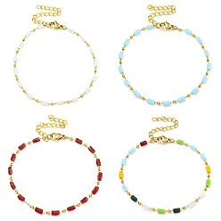 (52) Непрозрачная лаванда Вакуумное покрытие pvd 304 браслеты из нержавеющей стали и стекла в виде звеньев цепи для женщин, золотые, разноцветные, 6-3/4 дюйм (17.3 см)