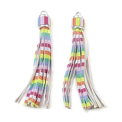 Разноцветный Пу кожа кисточкой украшения кулон, с концами пластмассового шнура ccb, платина, красочный, 110x14 мм, отверстие : 4.5 мм