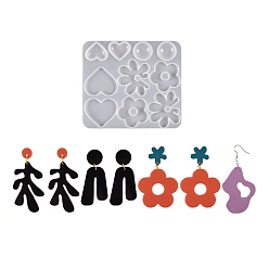 Белый DIY силиконовые формы кулон, формы для литья смолы, смешанные неправильные формы, белые, 112x127x5 мм, внутренний диаметр: 23~39x23.5~45 мм