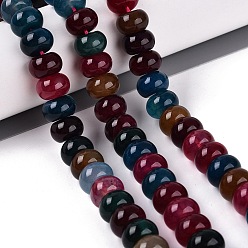 Mixed Color Natural Agate Beads Strands, Smooth Rondelle, Dyed, Mixed Color, 12x7.5mm, Hole: 0.5~1.2mm, about 48~56pcs/strand, 14.17~16.73 inch(36~42.5cm)